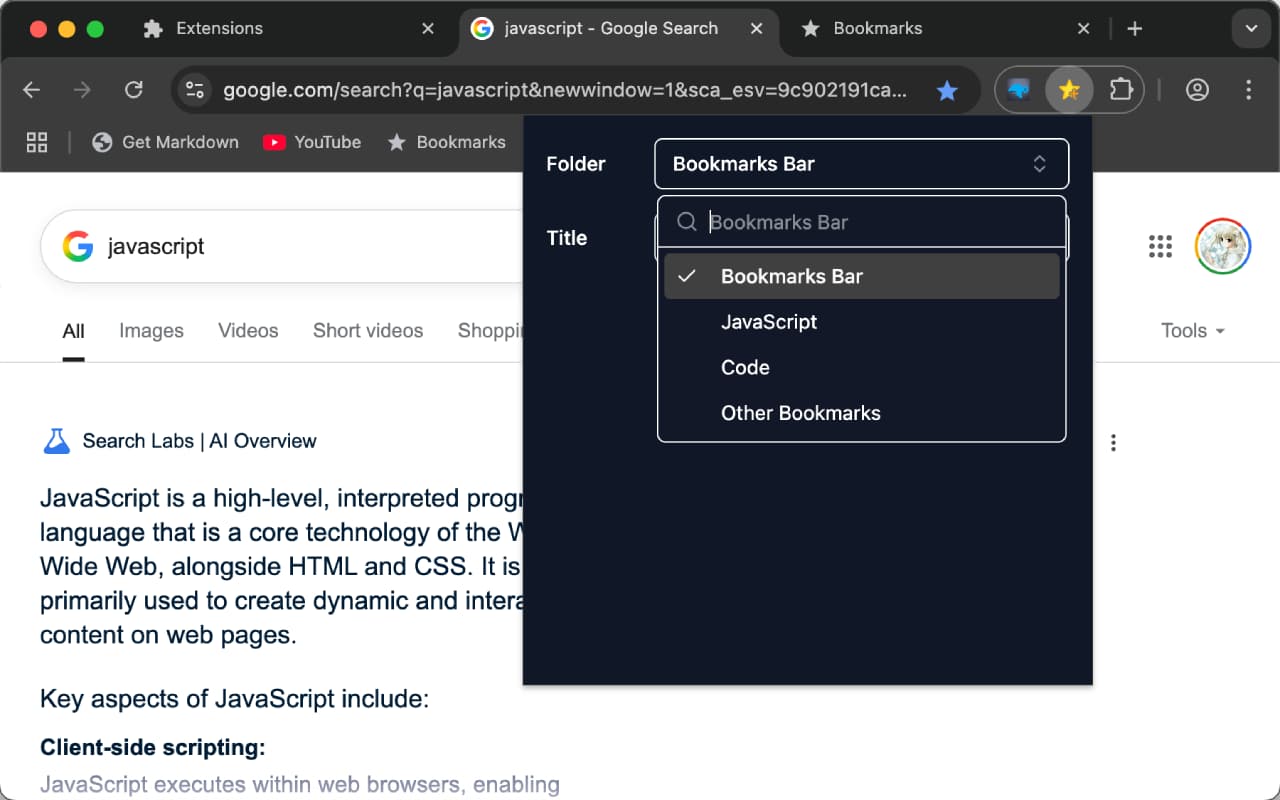 Preview of Fast Bookmark