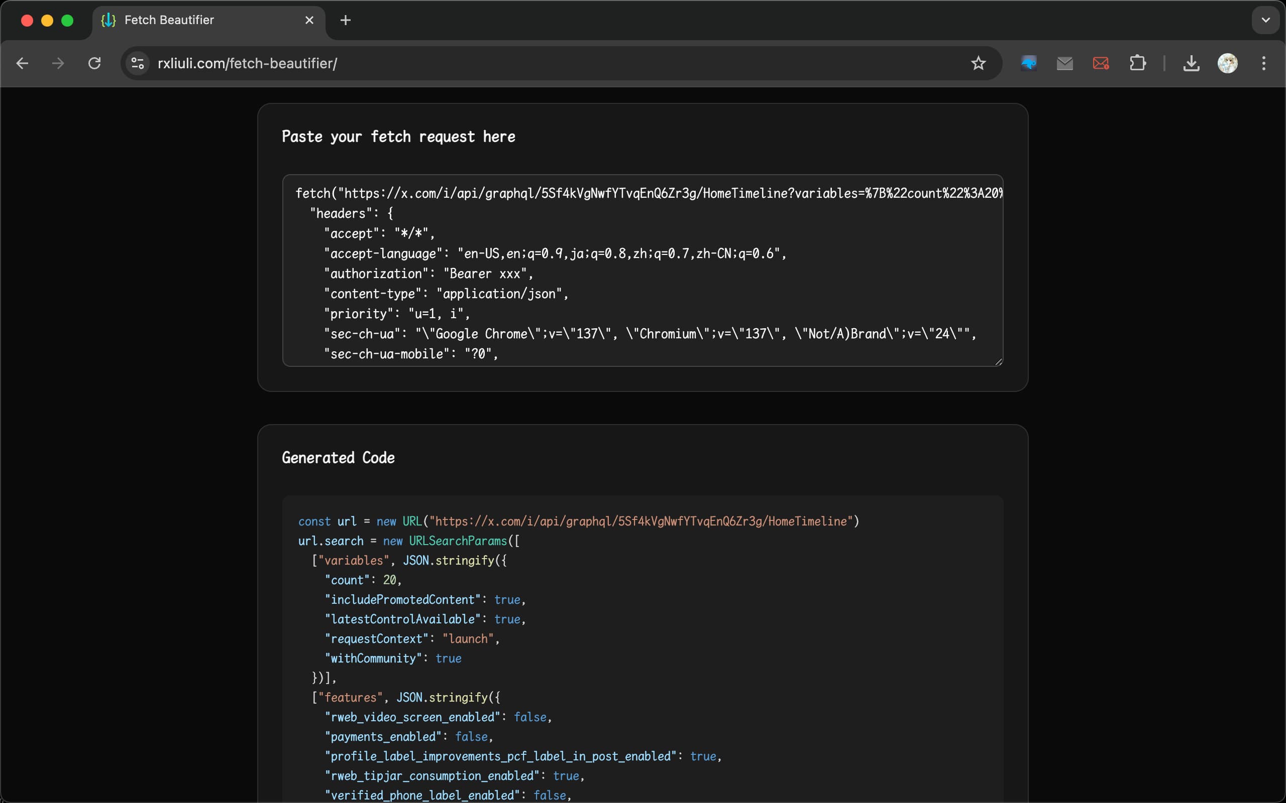 Preview of Fetch Beautifier