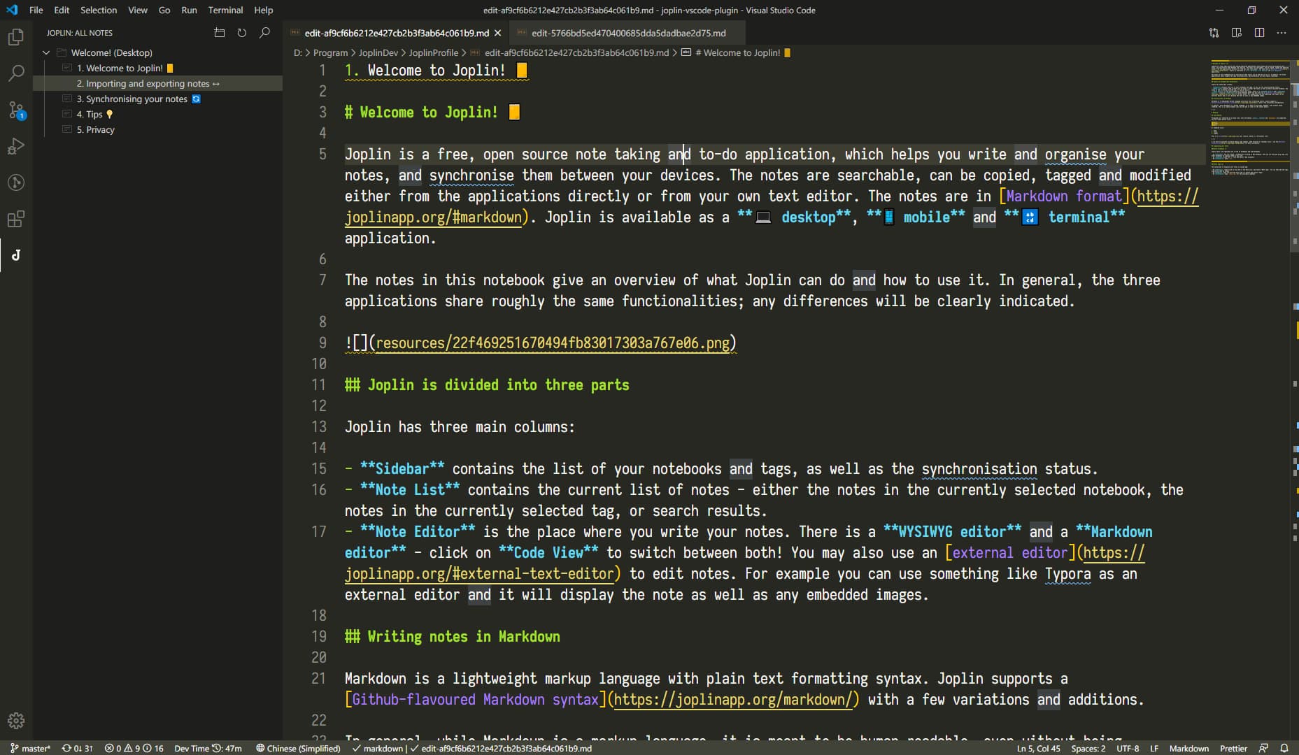 Preview of Joplin VSCode Plugin